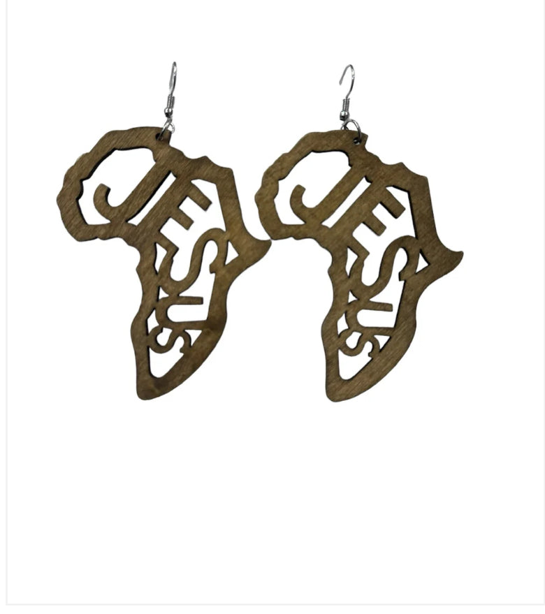 Jesus In African Wooden Earrings