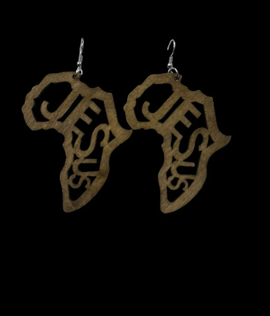 Jesus In African Wooden Earrings